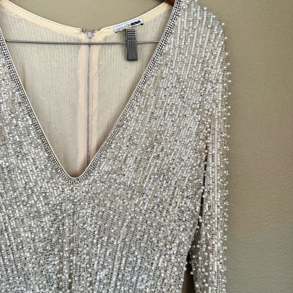 Fashion Nova For Tonight’s Special Pearl Beaded Mini Dress Silver Size 1X - Picture 4 of 7